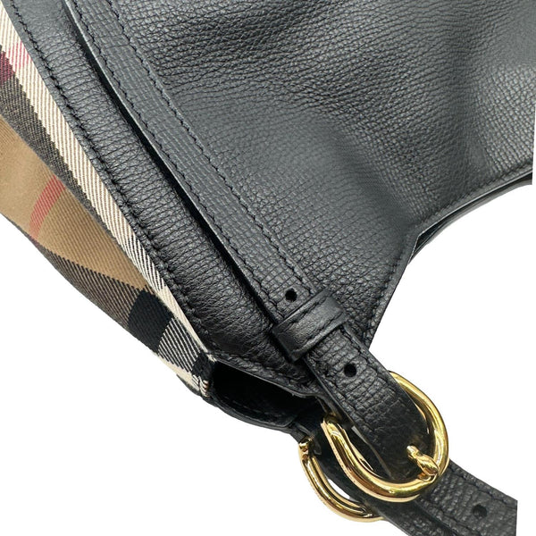 BURBERRY Canterbury Small House Check Derby Leather Tote Bag Black