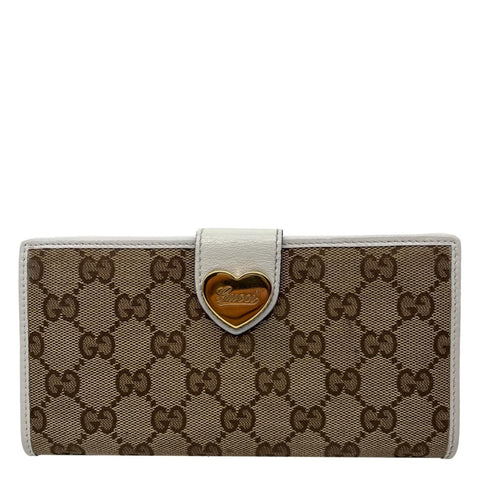 GUCCI Heart Continental GG Supreme Canvas Wallet Beige 203550