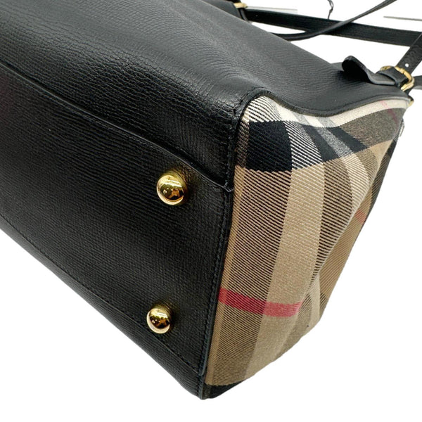 BURBERRY Canterbury Small House Check Derby Leather Tote Bag Black