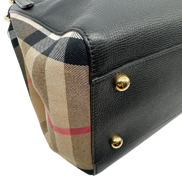 BURBERRY Canterbury Small House Check Derby Leather Tote Bag Black