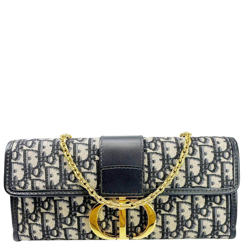 CHRISTIAN DIOR 30 Montaigne Oblique Jacquard Crossbody Clutch Bag Navy Blue