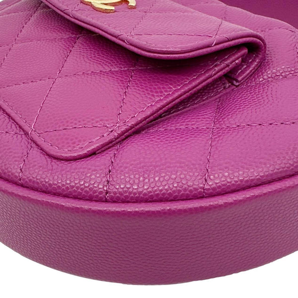 CHANEL Polly Pocket Pouch Caviar Leather Hobo Bag Purple