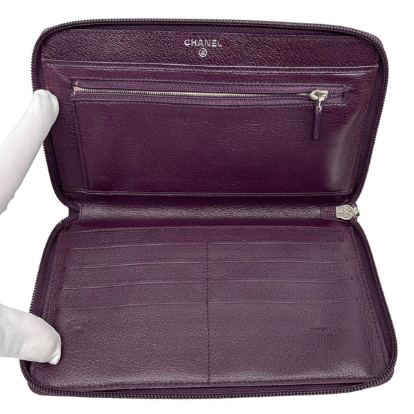 CHANEL Camellia Leather Zip Around Wallet Purple