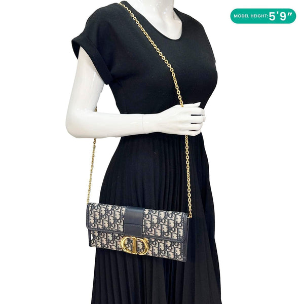 CHRISTIAN DIOR 30 Montaigne Oblique Jacquard Crossbody Clutch Bag Navy Blue