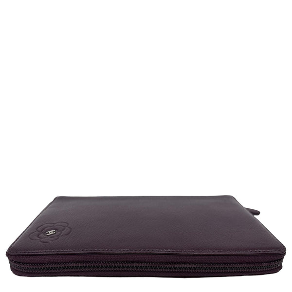 CHANEL Camellia Leather Zip Around Wallet Purple