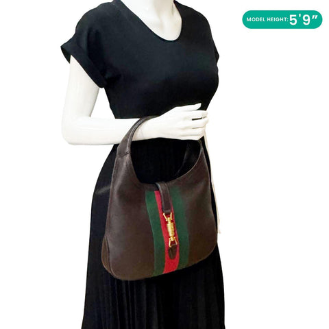 GUCCI Jackie Medium Web Soft Grain Leather Hobo Bag Brown 365458