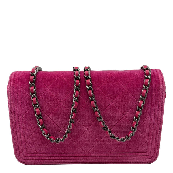 CHANEL Boy Quilted Velvet WOC Crossbody Bag Fuchsia
