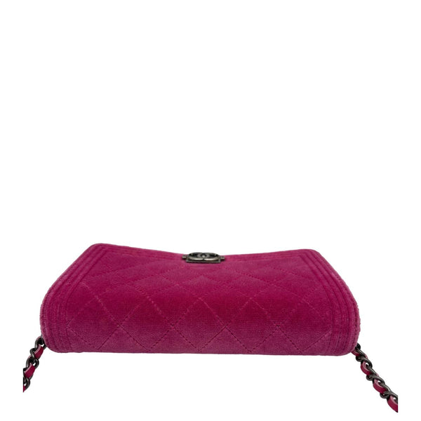 CHANEL Boy Quilted Velvet WOC Crossbody Bag Fuchsia