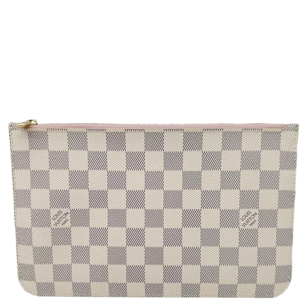 LOUIS VUITTON Neverfull Pochette Damier Azur Wristlet Rose Ballerine