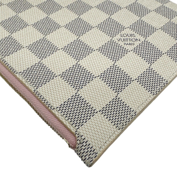 LOUIS VUITTON Neverfull Pochette Damier Azur Wristlet Rose Ballerine