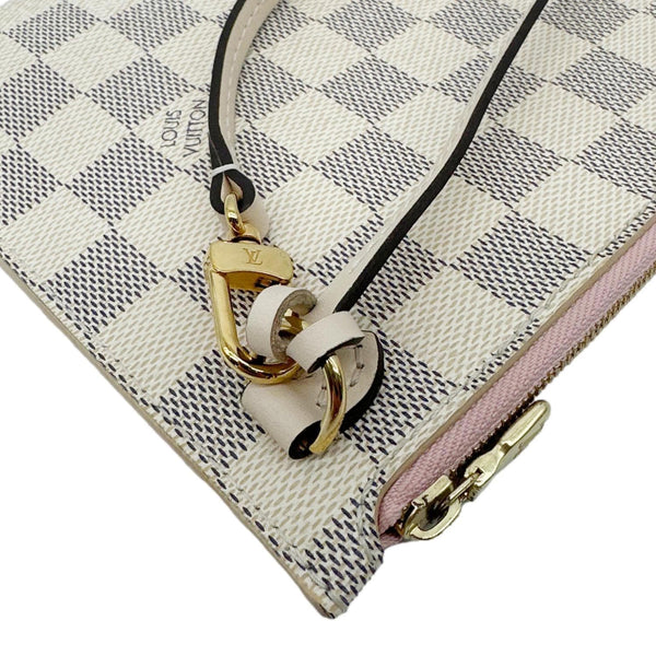 LOUIS VUITTON Neverfull Pochette Damier Azur Wristlet Rose Ballerine
