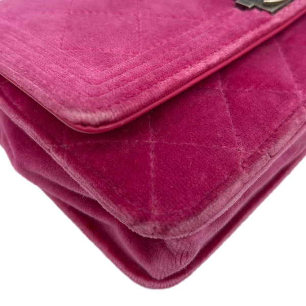 CHANEL Boy Quilted Velvet WOC Crossbody Bag Fuchsia