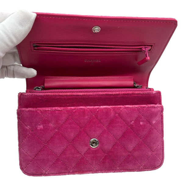 CHANEL Boy Quilted Velvet WOC Crossbody Bag Fuchsia