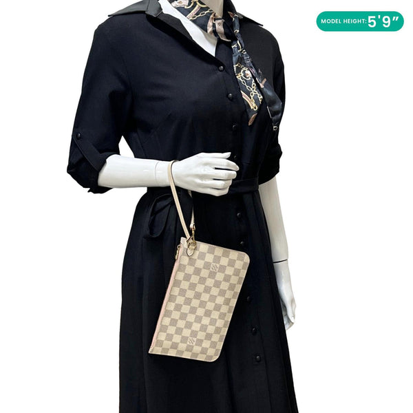 LOUIS VUITTON Neverfull Pochette Damier Azur Wristlet Rose Ballerine