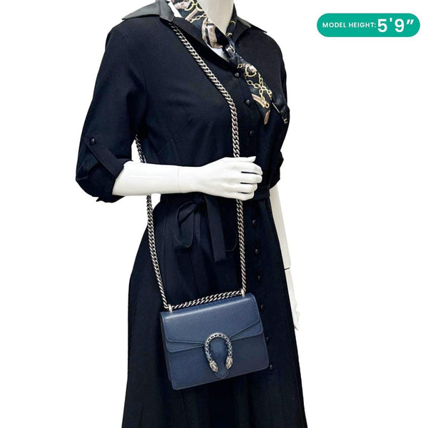 GUCCI Dionysus Mini Leather Crossbody Bag Navy Blue 421970