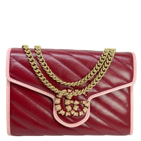 GUCCI Torchon Marmont Vintage Effect Leather Chain Wallet Burgundy 573807