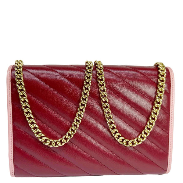 GUCCI Torchon Marmont Vintage Effect Leather Chain Wallet Burgundy 573807