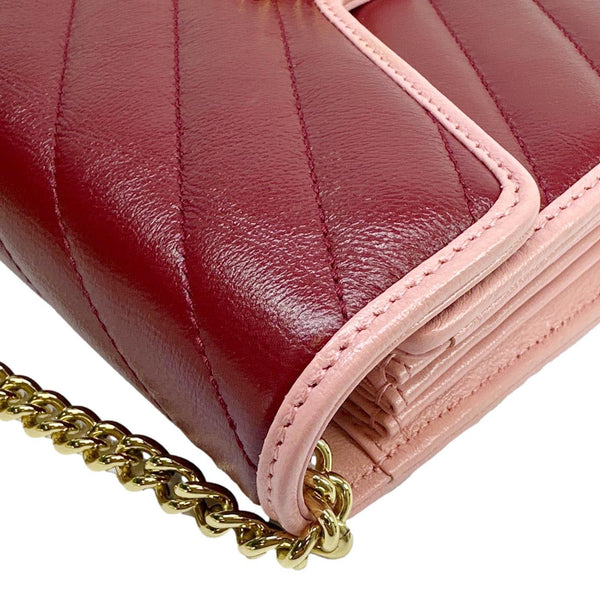 GUCCI Torchon Marmont Vintage Effect Leather Chain Wallet Burgundy 573807