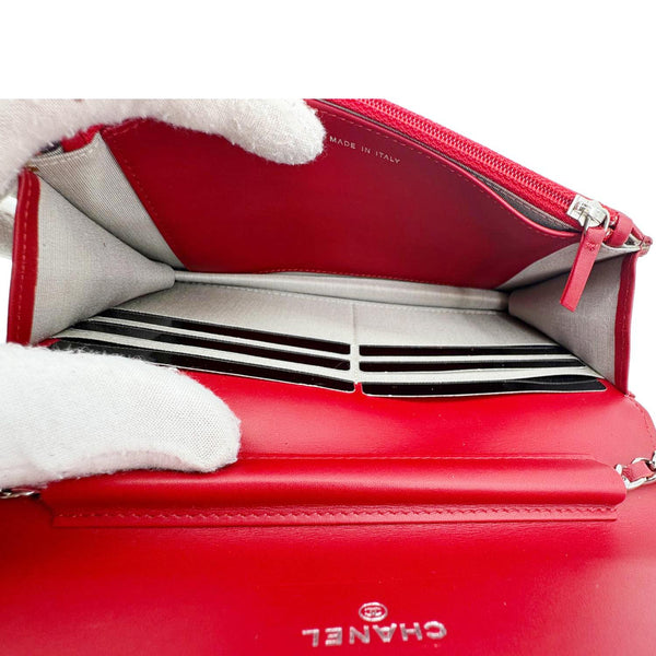 CHANEL Brilliant WOC Quilted Patent Leather Crossbody Bag Red