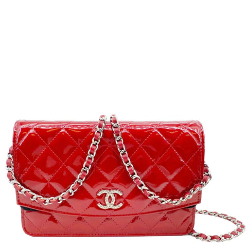 CHANEL Brilliant WOC Quilted Patent Leather Crossbody Bag Red