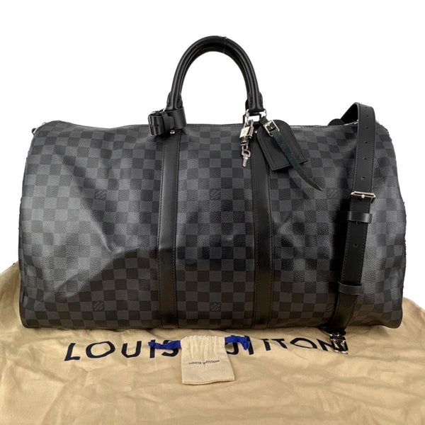 LOUIS VUITTON Keepall 55 Bandouliere Damier Graphite Travel Bag Black