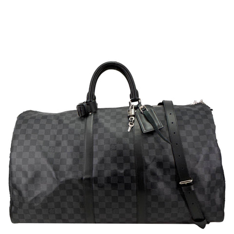 LOUIS VUITTON Keepall 55 Bandouliere Damier Graphite Travel Bag Black