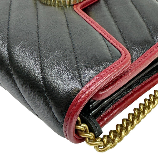 GUCCI Torchon Marmont Vintage Effect Leather Chain Wallet Black 578807