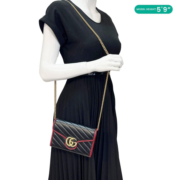 GUCCI Torchon Marmont Vintage Effect Leather Chain Wallet Black 578807