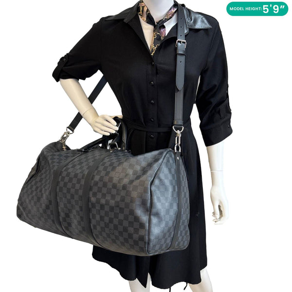 LOUIS VUITTON Keepall 55 Bandouliere Damier Graphite Travel Bag Black