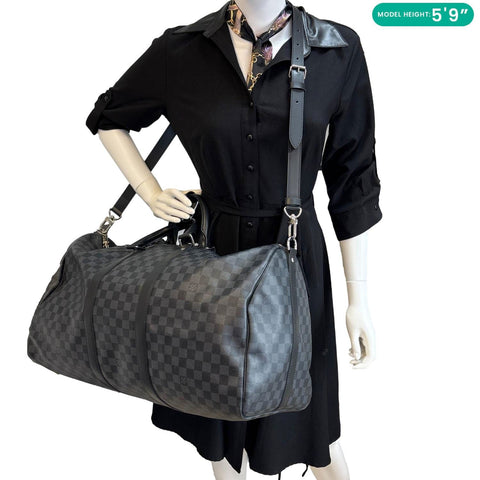 LOUIS VUITTON Keepall 55 Bandouliere Damier Graphite Travel Bag Black