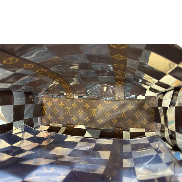 LOUIS VUITTON Sac Plat Chess PVC Monogram Coated Canvas Tote Shoulder Bag Brown