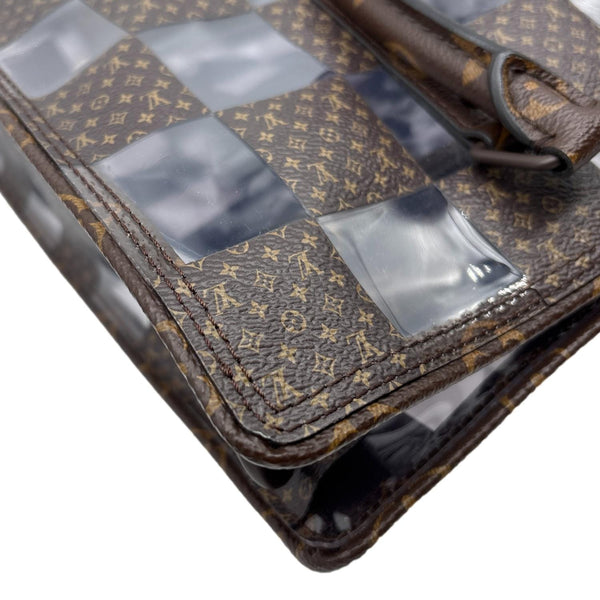 LOUIS VUITTON Sac Plat Chess PVC Monogram Coated Canvas Tote Shoulder Bag Brown