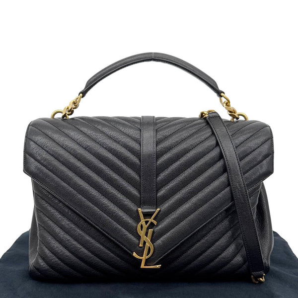 YVES SAINT LAURENT College Large Monogram Chevron Leather Crossbody Bag Black