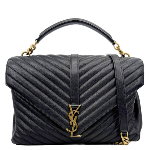 YVES SAINT LAURENT College Large Monogram Chevron Leather Crossbody Bag Black