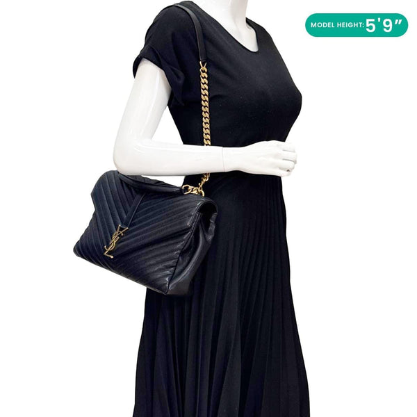 YVES SAINT LAURENT College Large Monogram Chevron Leather Crossbody Bag Black