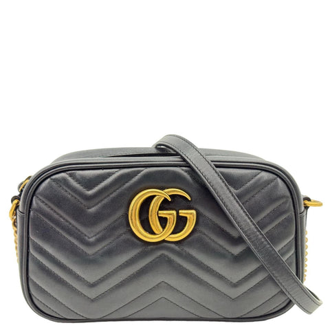 GUCCI GG Marmont Small Matelasse Chevron Leather Camera Bag Black 447632