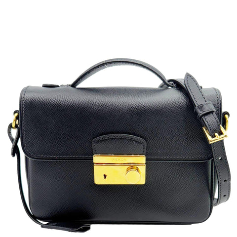 PRADA Sound Mini Saffiano Leather Crossbody Bag Black