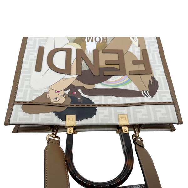 FENDI Sunshine Medium Glazed Fabric Plexiglass Shopper Tote Bag Multicolor