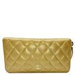 Chanel CC Metallic Gold Quilted Leather Zip Around Wallet