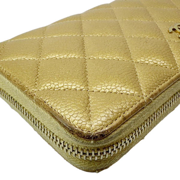 CHANEL CC Quilted Leather Zip Around Wallet Metallic Gold