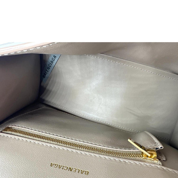 BALENCIAGA Hourglass Leather Top Handle Shoulder Bag Beige