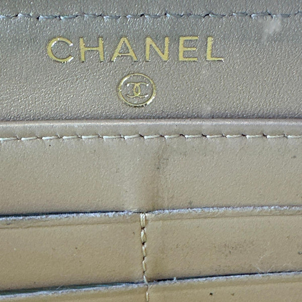 CHANEL CC Quilted Leather Zip Around Wallet Metallic Gold