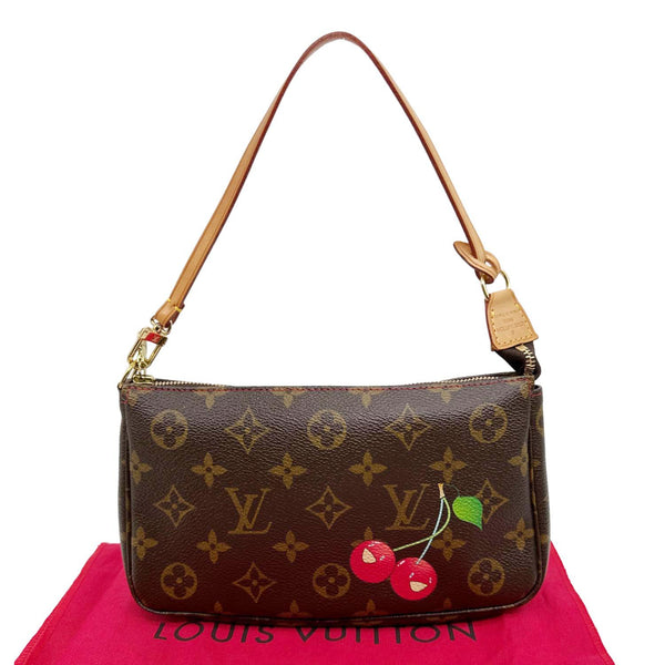 LOUIS VUITTON Takashi Murakami Cherry Monogram Canvas Pochette Bag Brown