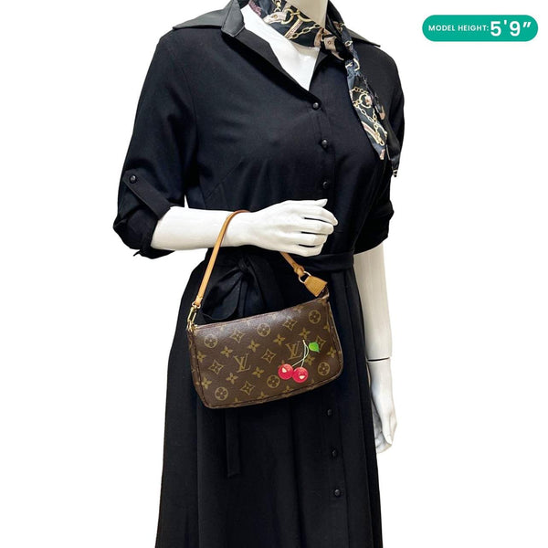 LOUIS VUITTON Takashi Murakami Cherry Monogram Canvas Pochette Bag Brown