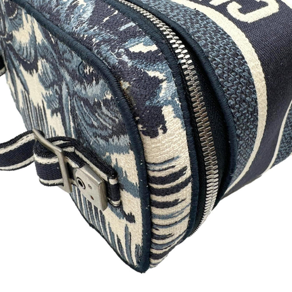 CHRISTIAN DIOR Travel Oblique Embroidery Canvas Vanity Case Blue