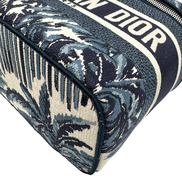 CHRISTIAN DIOR Travel Oblique Embroidery Canvas Vanity Case Blue
