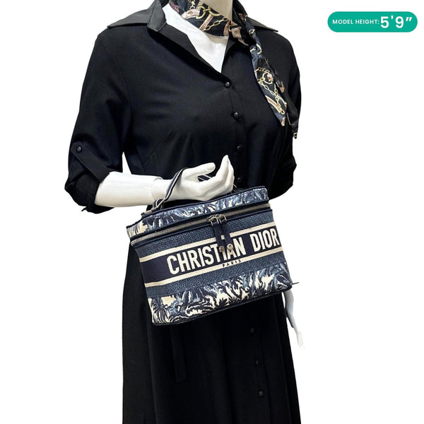 CHRISTIAN DIOR Travel Oblique Embroidery Canvas Vanity Case Blue