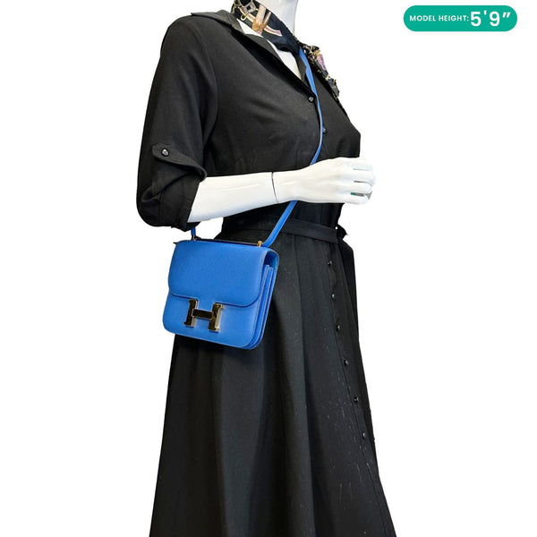 HERMES Constance 18 Bleu Leather Crossbody Bag Blue