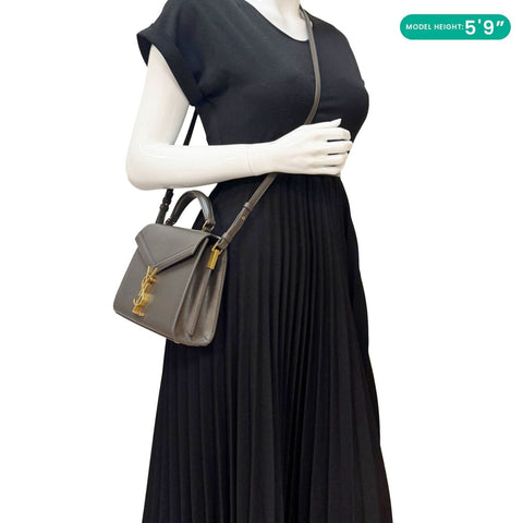 YVES SAINT LAURENT Cassandra Mini Box Grained Leather Shoulder Bag Fog