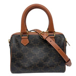CELINE Small Triomphe Canvas Calfskin Boston Bag Tan
